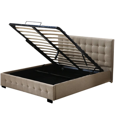 Bendigo King Size Gas Lift Storage Bed Frame Beige - Bedzy Australia