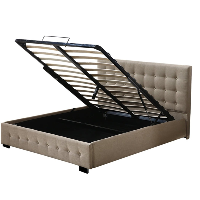 Bendigo King Size Gas Lift Storage Bed Frame Beige - Bedzy Australia