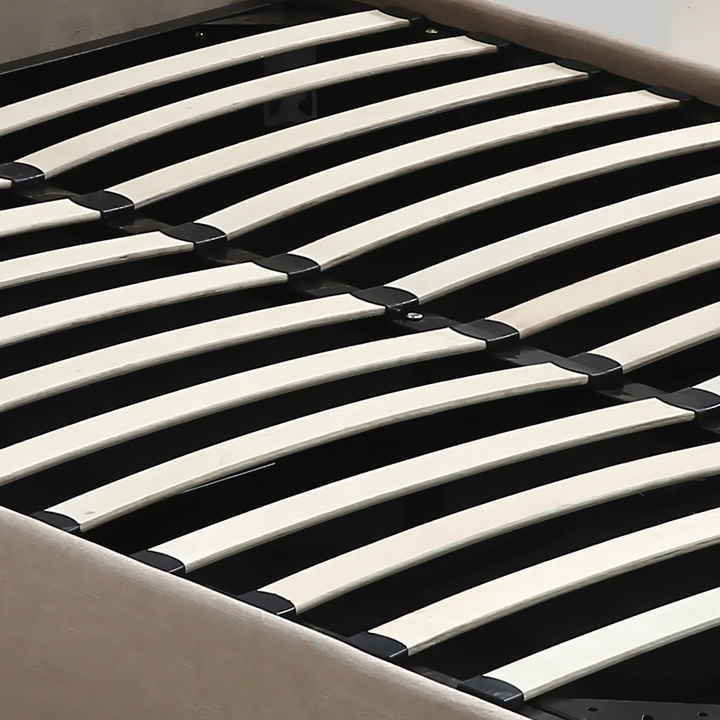 Bendigo King Size Gas Lift Storage Bed Frame Beige - Bedzy Australia