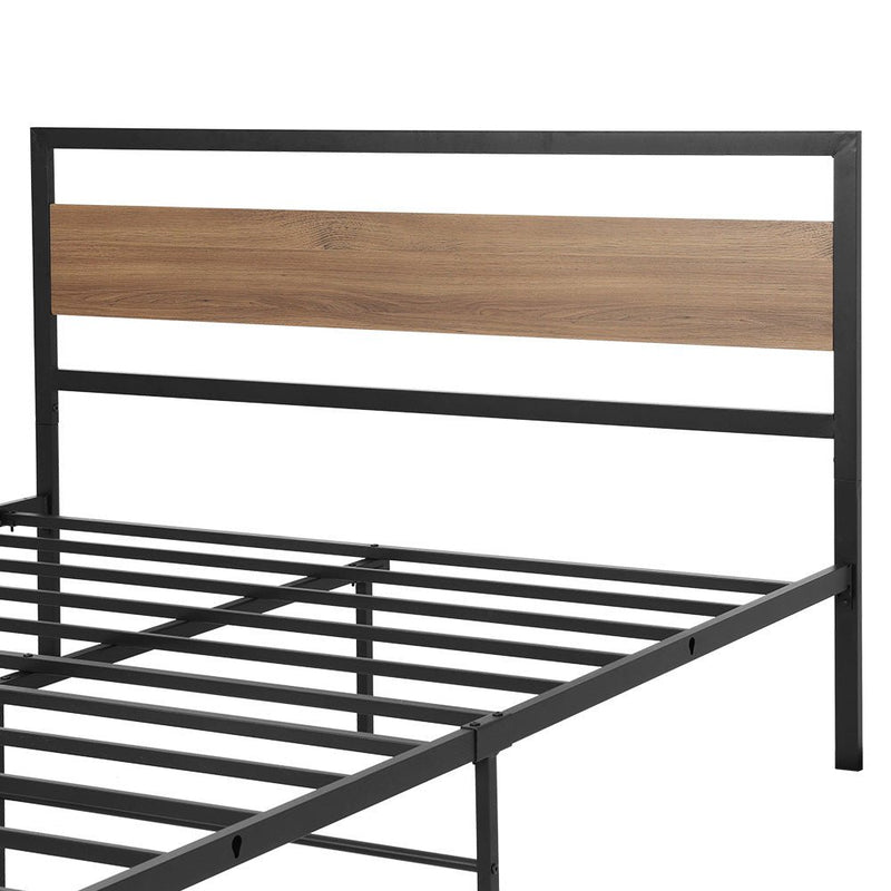 Bed Frame Metal Bed Base Queen Size Platform Wooden Headboard Black DREW - Bedzy Australia (ABN 18 642 972 209) - Furniture > Bedroom