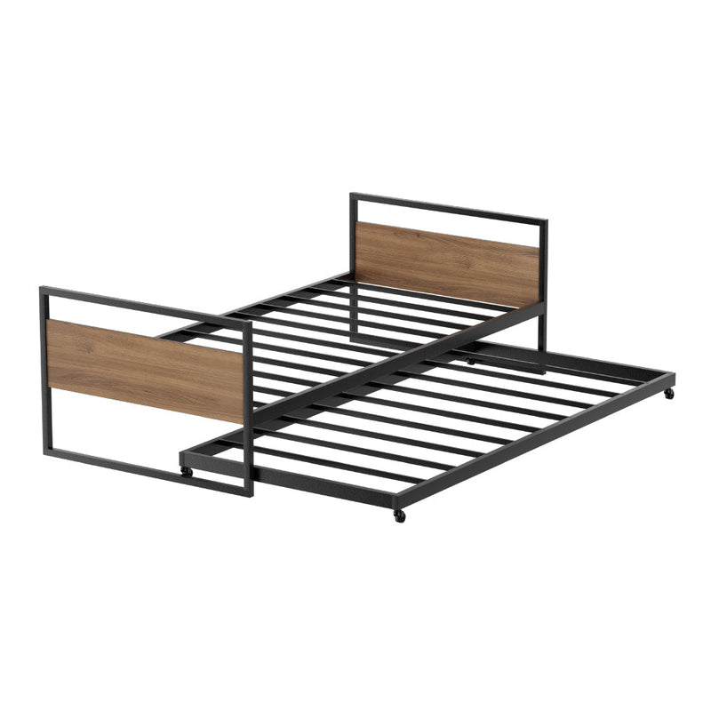 Bed Frame Metal Bed Base with Trundle Daybed Wooden Headboard Single DEAN - Bedzy Australia (ABN 18 642 972 209) - Furniture > Bedroom