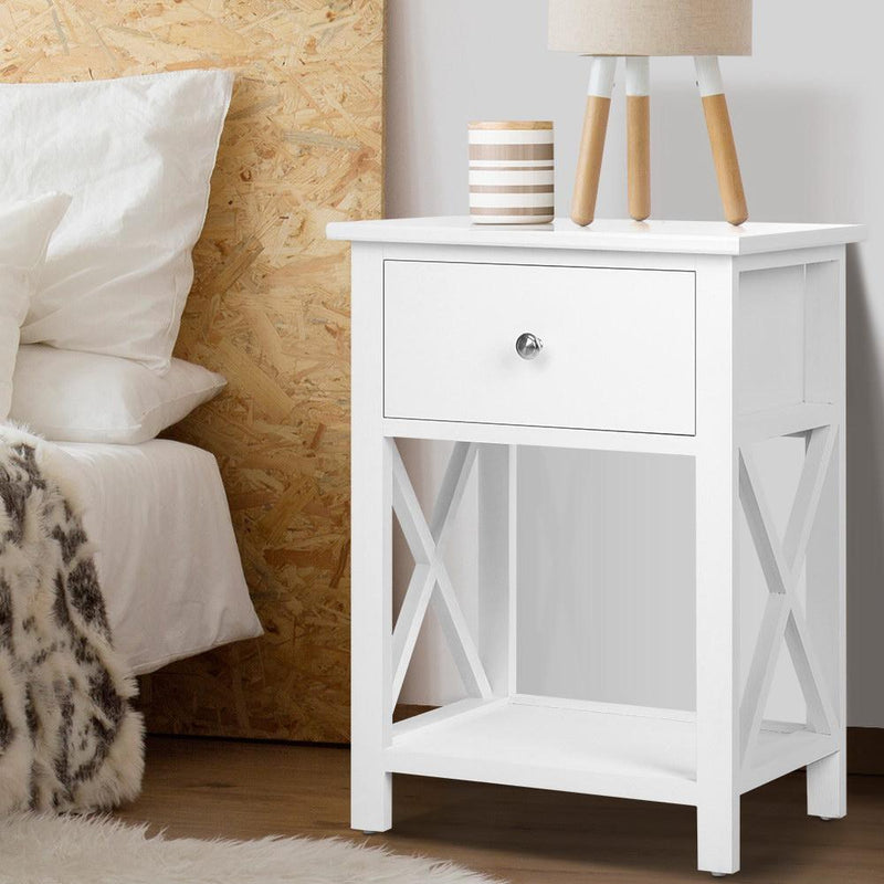 Bedside Table Coffee Side Cabinet Drawer Wooden White - Bedzy Australia