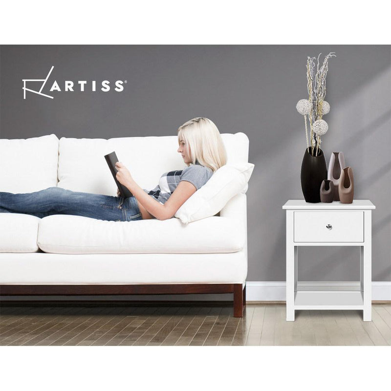 Bedside Table Coffee Side Cabinet Drawer Wooden White - Bedzy Australia - Furniture > Bedroom
