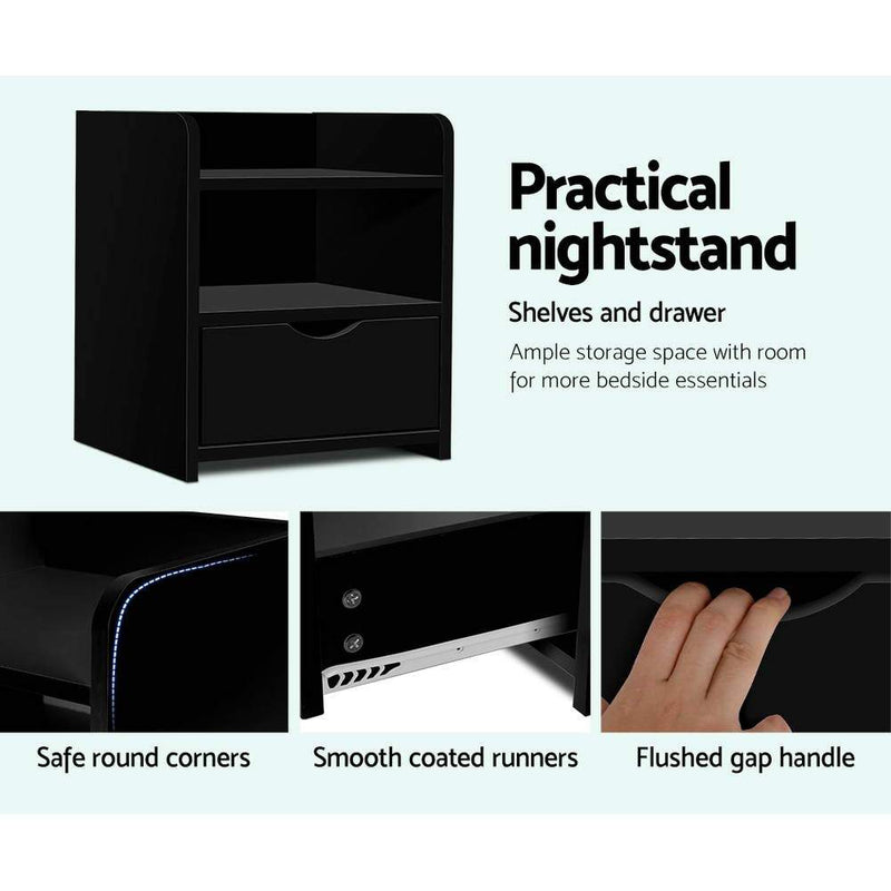 Bedside Table Drawer - Black - Bedzy Australia - Furniture > Bedroom