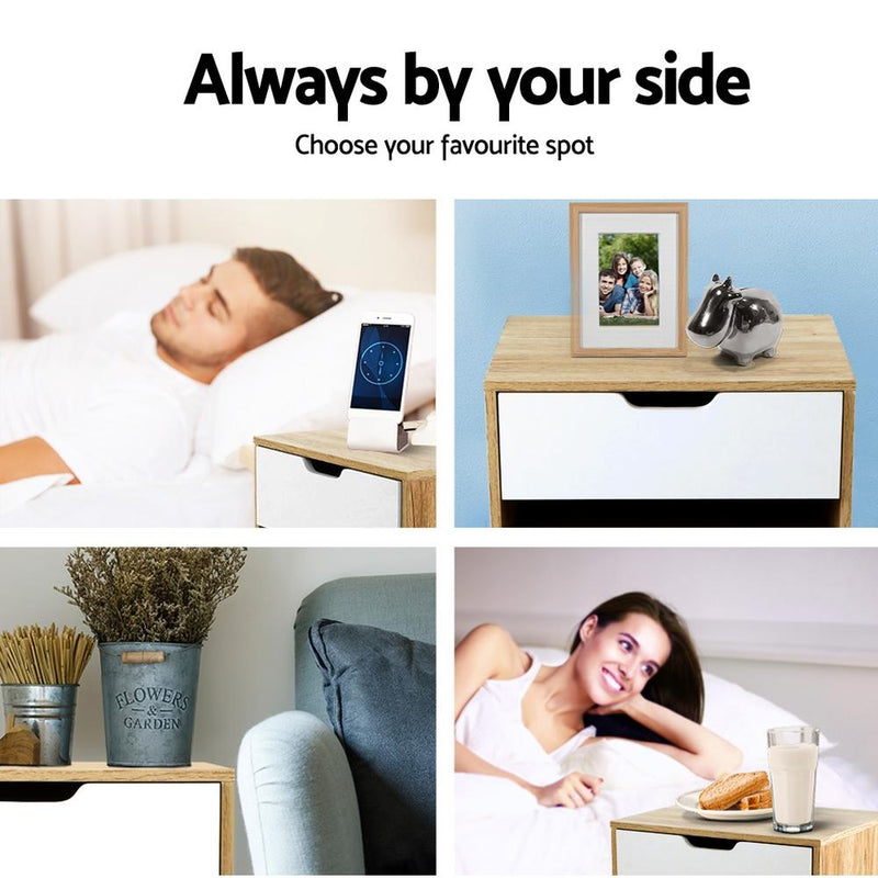 Bedside Table Drawer Nightstand Shelf Cabinet Storage Lamp Side Wooden - Bedzy Australia - Furniture > Bedroom