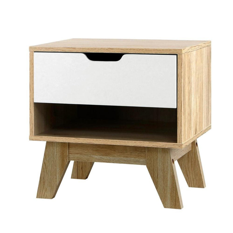 Bedside Table Drawer Nightstand Shelf Cabinet Storage Lamp Side Wooden - Bedzy Australia