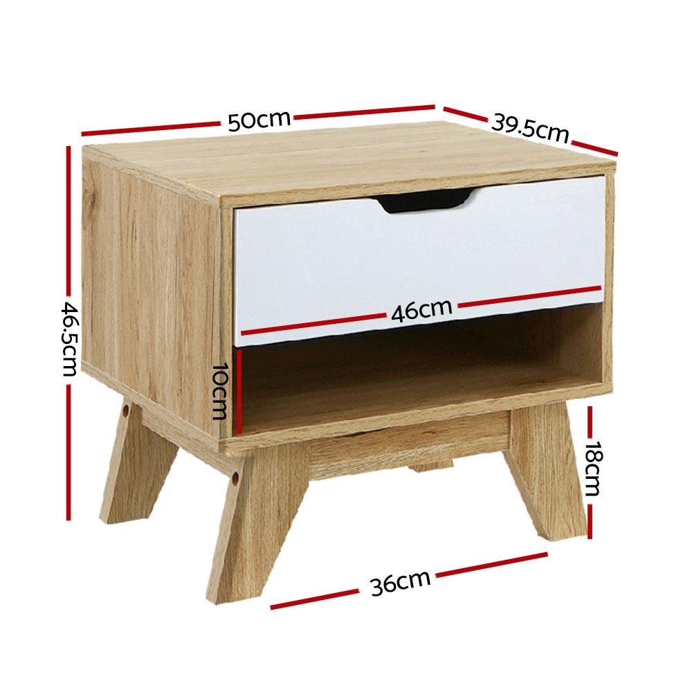 Bedside Table Drawer Nightstand Shelf Cabinet Storage Lamp Side Wooden - Bedzy Australia