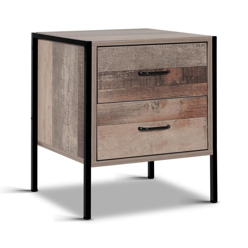Bedside Table Drawers Nightstand Metal Oak - Bedzy Australia - Furniture > Bedroom