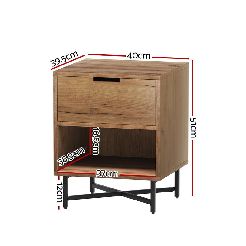 Bedside Table Drawers Shelf Side Nightstand Storage Bedroom Rust Oak - Bedzy Australia (ABN 18 642 972 209) - Furniture > Bedroom