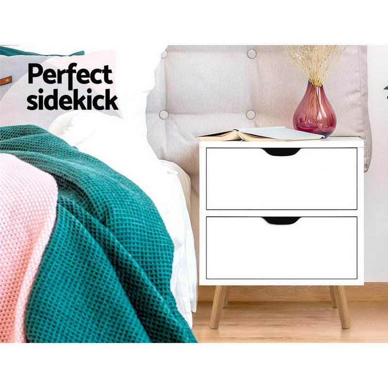Bedside Table Drawers Side Table Nightstand White Storage Cabinet Wood - Bedzy Australia - Furniture > Bedroom