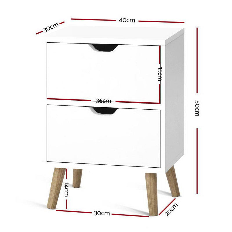Bedside Table Drawers Side Table Nightstand White Storage Cabinet Wood - Bedzy Australia - Furniture > Bedroom
