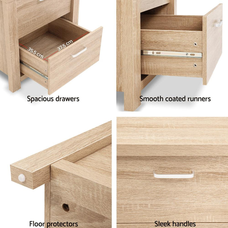 Bedside Table Lamp Side Tables Drawers Nightstand Unit Beige Wood - Bedzy Australia - Furniture > Bedroom