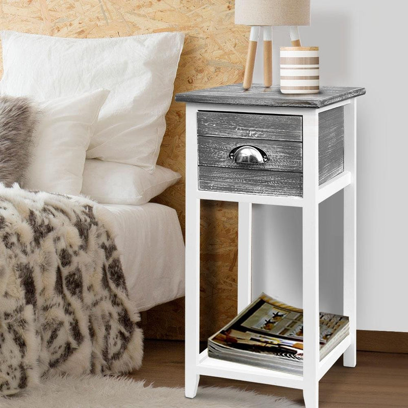 Bedside Table Nightstand Drawer Storage Cabinet Lamp Side Shelf Unit Grey - Bedzy Australia