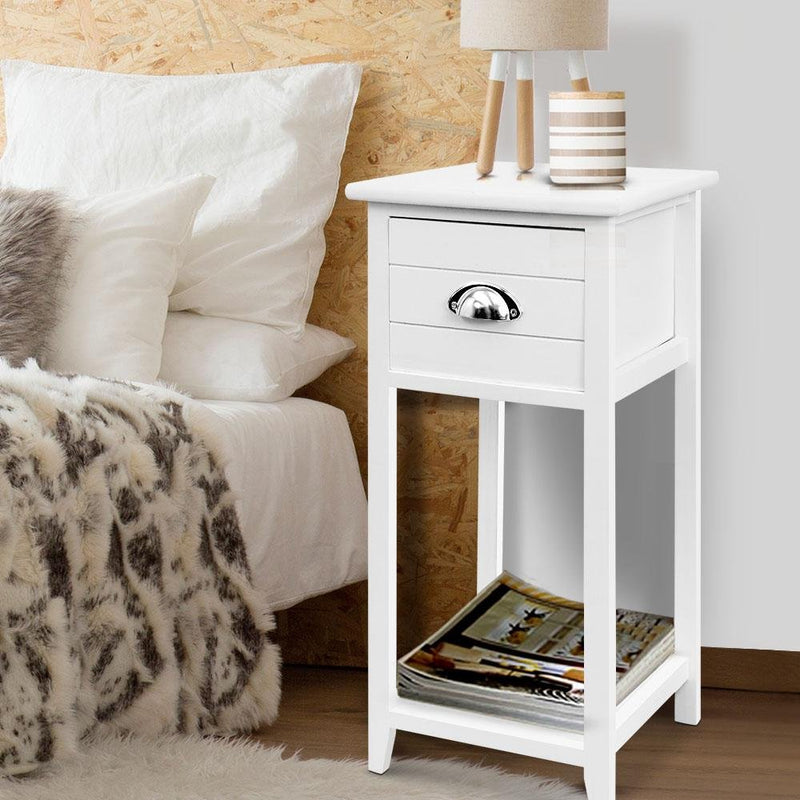 Bedside Table Nightstand Drawer Storage Cabinet Lamp Side Shelf White - Bedzy Australia - Furniture > Bedroom