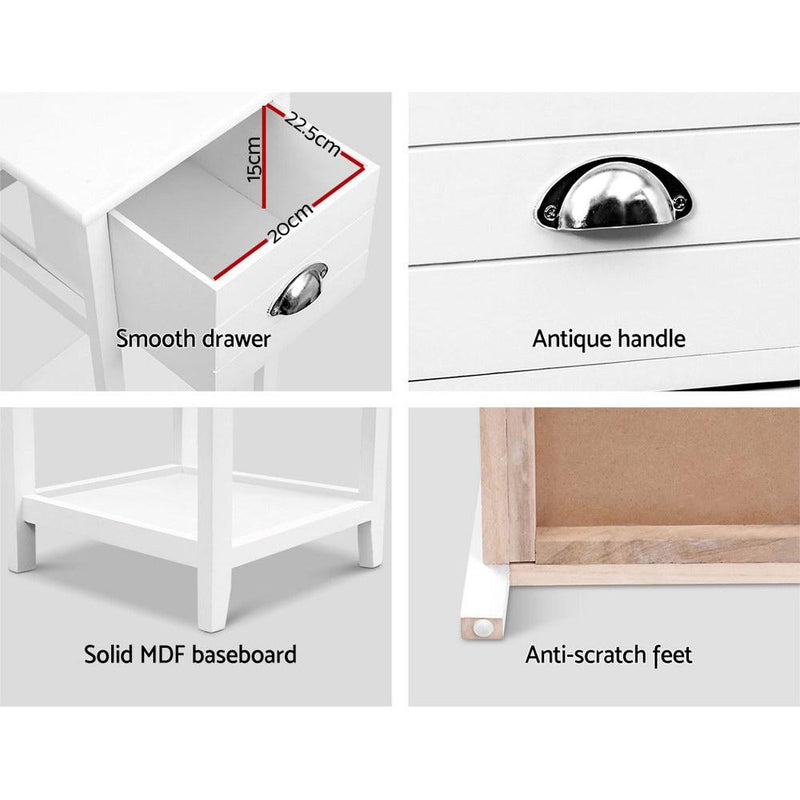 Bedside Table Nightstand Drawer Storage Cabinet Lamp Side Shelf White - Bedzy Australia - Furniture > Bedroom