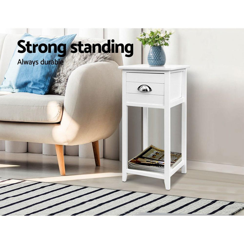 Bedside Table Nightstand Drawer Storage Cabinet Lamp Side Shelf White - Bedzy Australia - Furniture > Bedroom