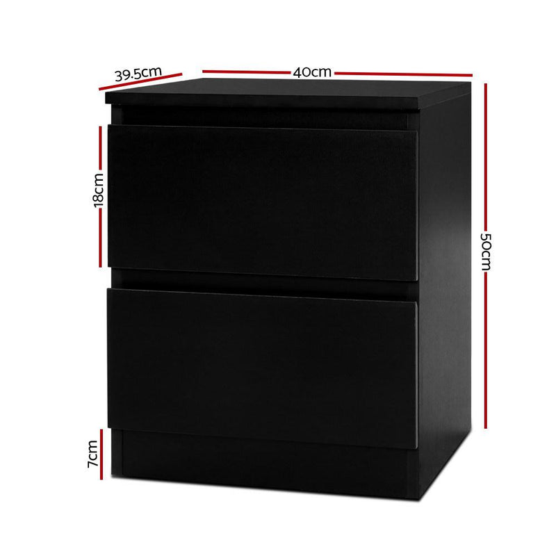 Bedside Table with 2 Drawers Black - Bedzy Australia - Furniture > Bedroom
