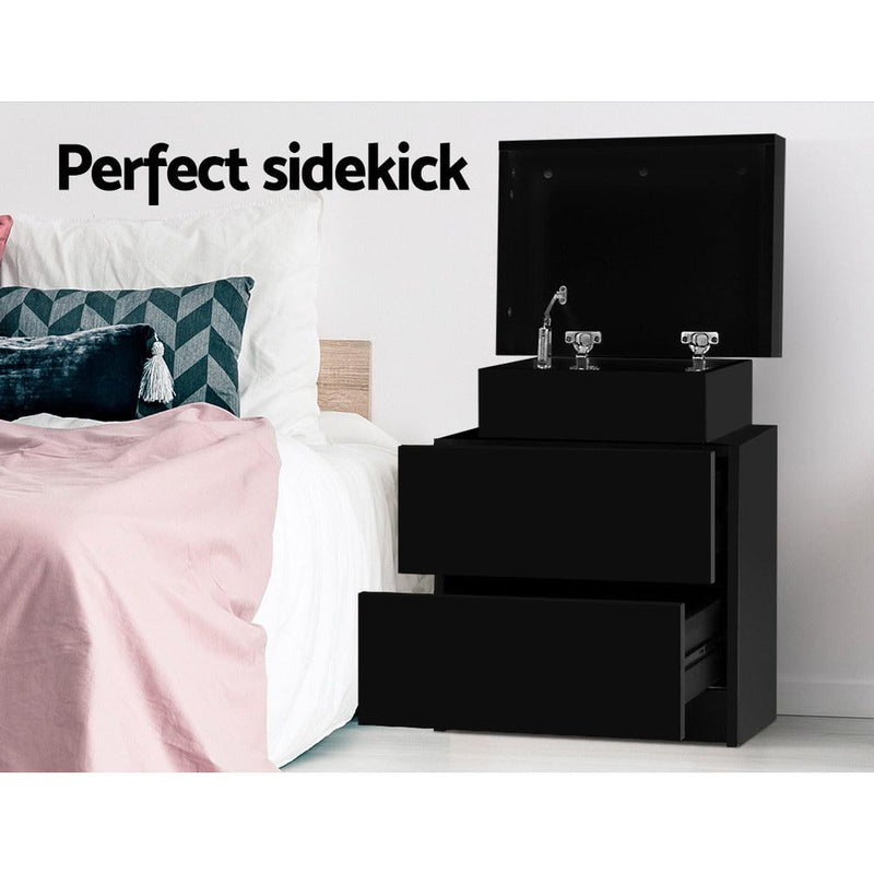 Bedside Table With 2 Drawers & Top Chest Black - Bedzy Australia