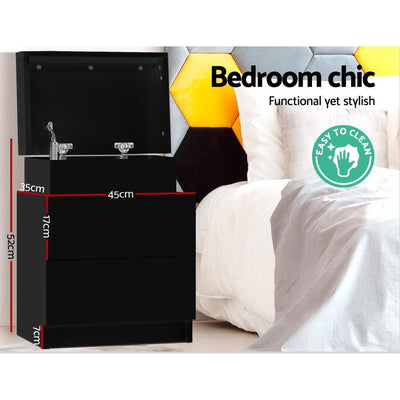 Bedside Table With 2 Drawers & Top Chest Black - Bedzy Australia