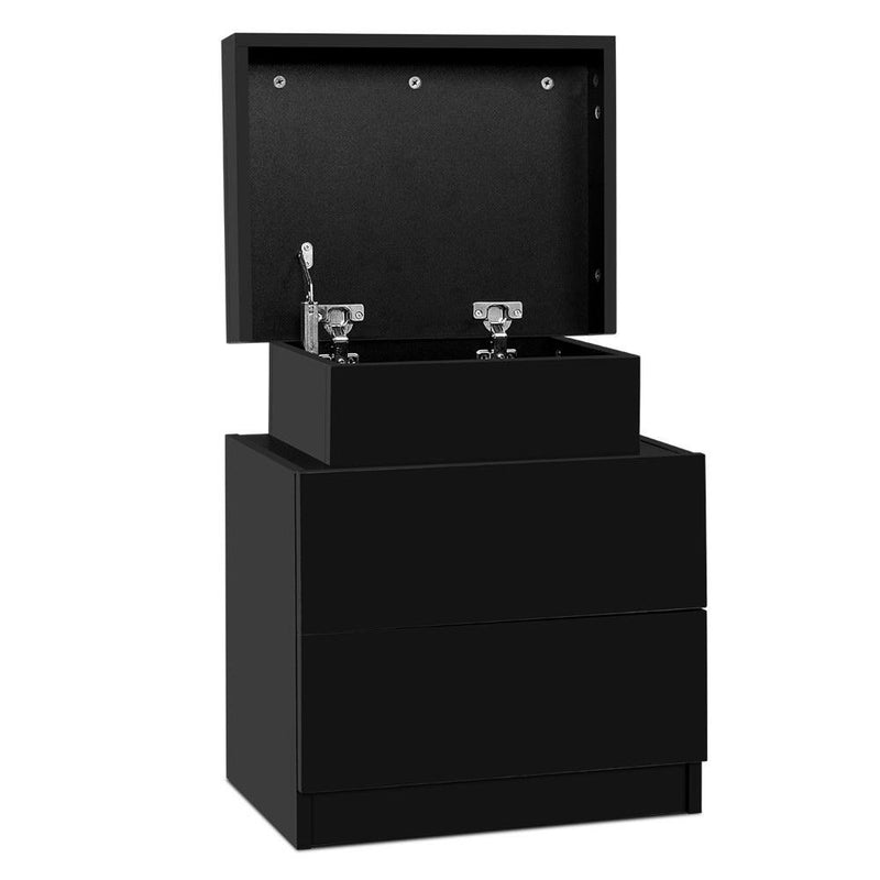 Bedside Table With 2 Drawers & Top Chest Black - Bedzy Australia - Furniture > Bedroom