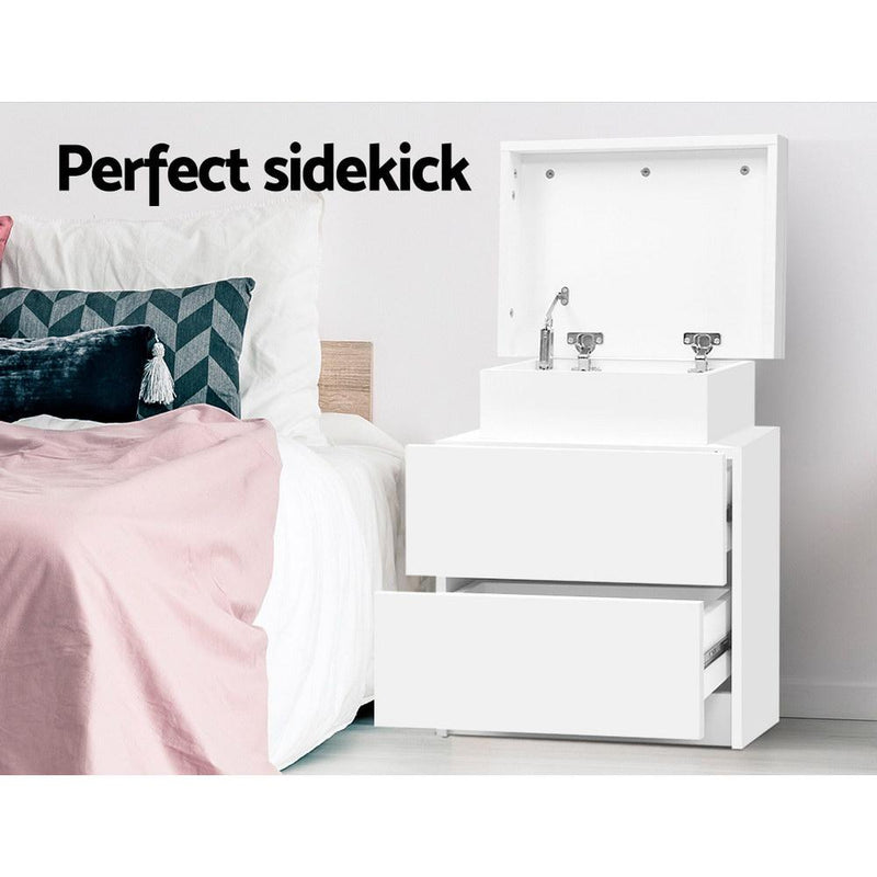Bedside Table With 2 Drawers & Top Chest White - Bedzy Australia (ABN 18 642 972 209) - Cheap affordable bedroom furniture shop near me Australia