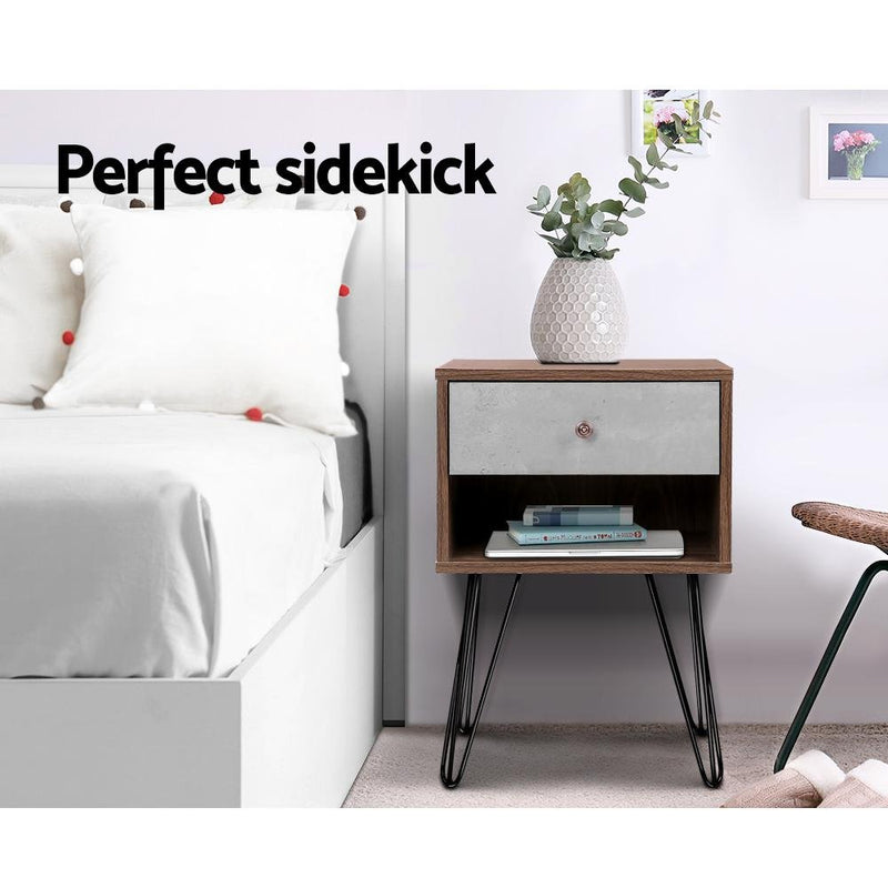 Bedside Table with Drawer - Grey & Walnut - Bedzy Australia - Furniture > Bedroom