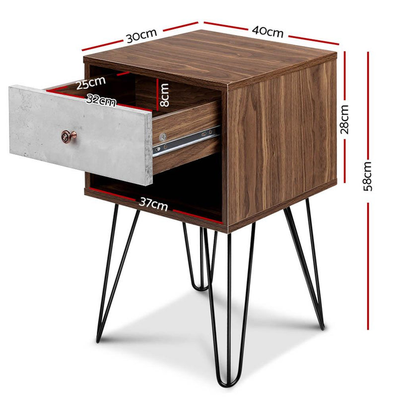 Bedside Table with Drawer - Grey & Walnut - Bedzy Australia