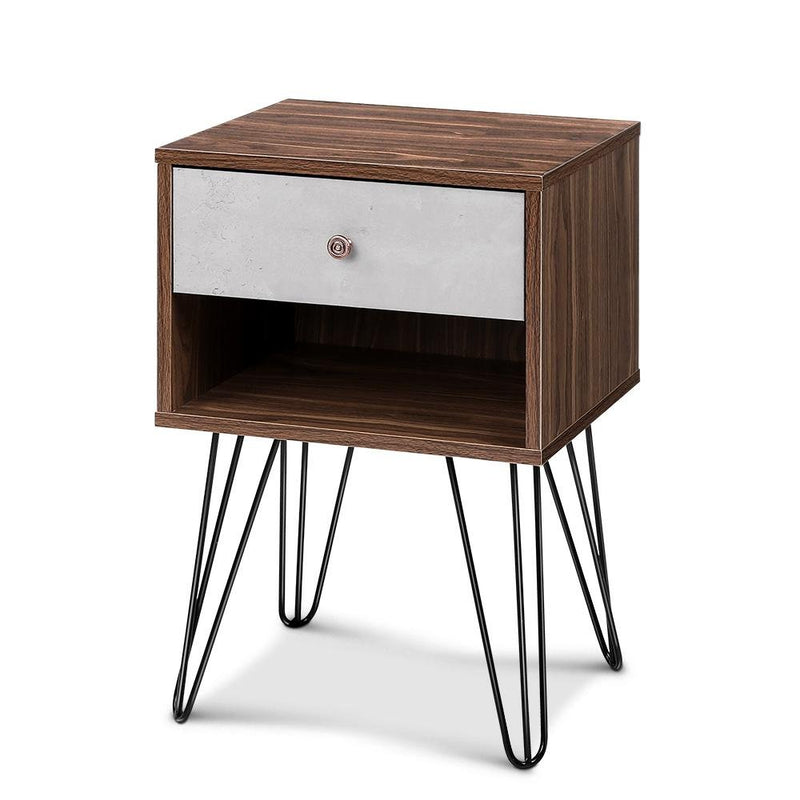 Bedside Table with Drawer - Grey & Walnut - Bedzy Australia - Furniture > Bedroom