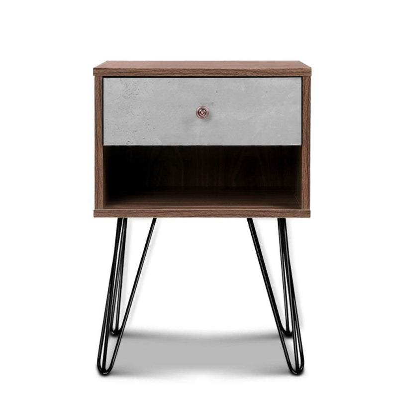 Bedside Table with Drawer - Grey & Walnut - Bedzy Australia