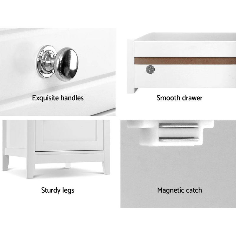 Bedside Tables Big Storage Drawers Cabinet Nightstand Lamp Chest White - Bedzy Australia - Furniture > Bedroom