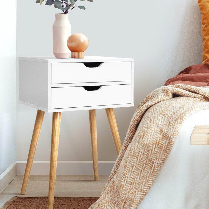 Bedside Tables Drawers Side Table Nightstand Wood Storage Cabinet White - Bedzy Australia - Furniture > Bedroom