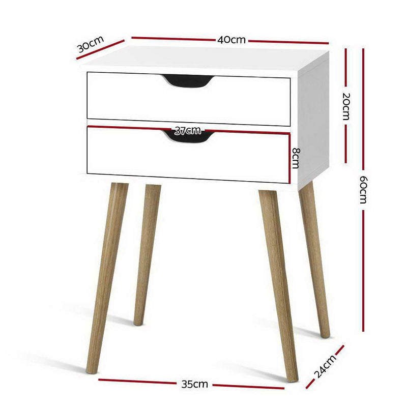 Bedside Tables Drawers Side Table Nightstand Wood Storage Cabinet White - Bedzy Australia - Furniture > Bedroom