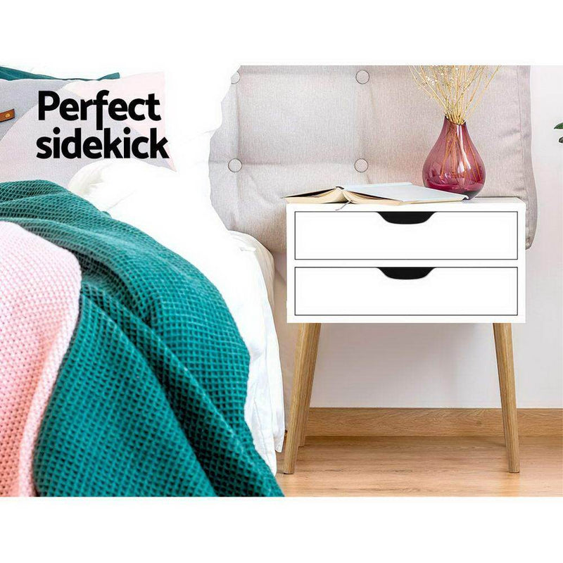 Bedside Tables Drawers Side Table Nightstand Wood Storage Cabinet White - Bedzy Australia - Furniture > Bedroom
