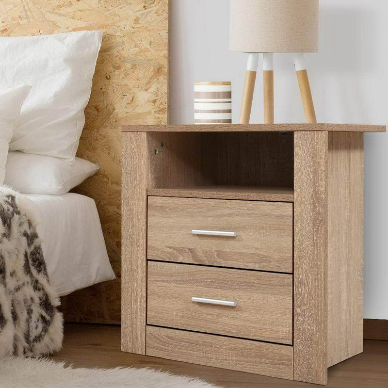 Bedside Tables Drawers Storage Cabinet Shelf Side End Table Oak - Furniture > Bedroom - Bedzy Australia