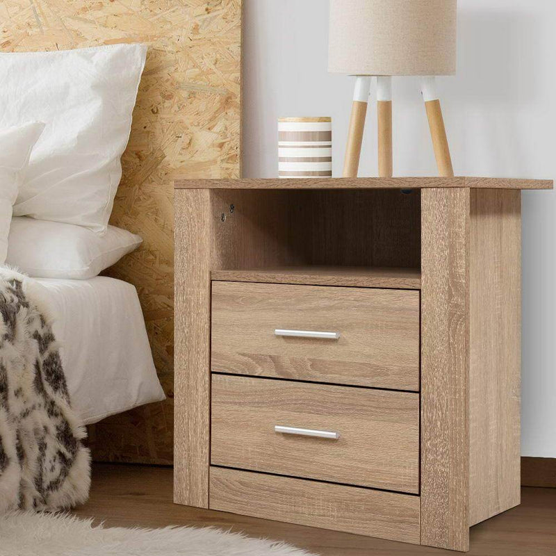 Bedside Tables Drawers Storage Cabinet Shelf Side End Table Oak - Bedzy Australia - Furniture > Bedroom