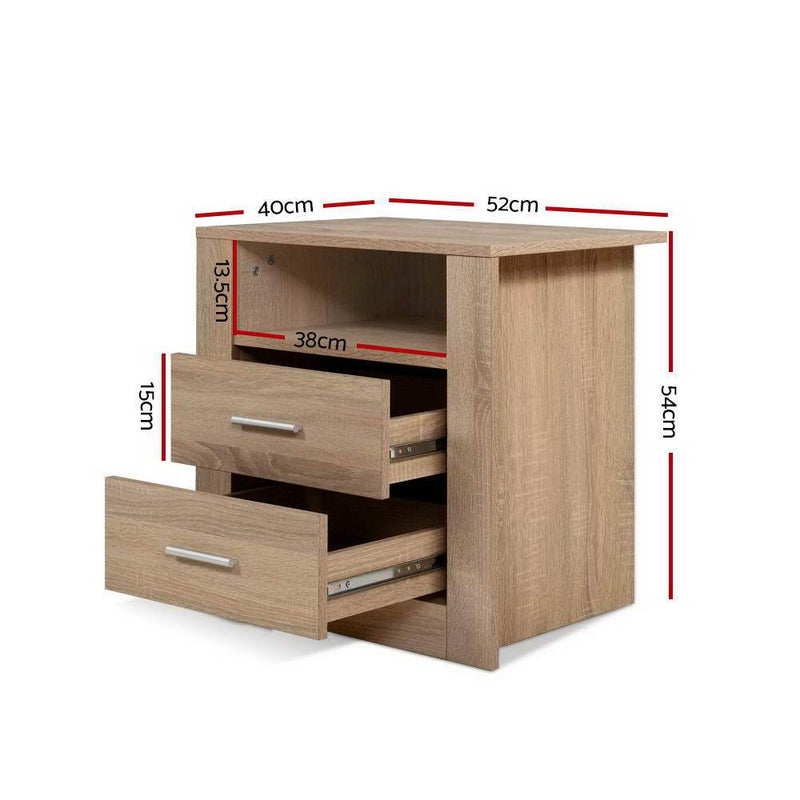 Bedside Tables Drawers Storage Cabinet Shelf Side End Table Oak - Furniture > Bedroom - Bedzy Australia