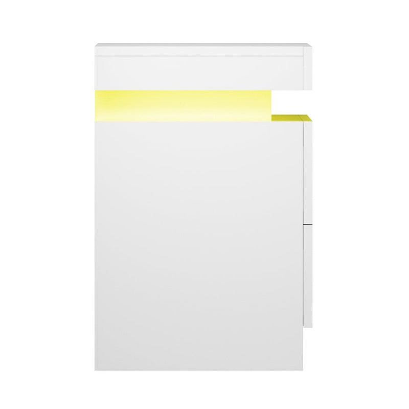 Bedside Tables Side Table Drawers RGB LED High Gloss Nightstand White - Bedzy Australia (ABN 18 642 972 209) -