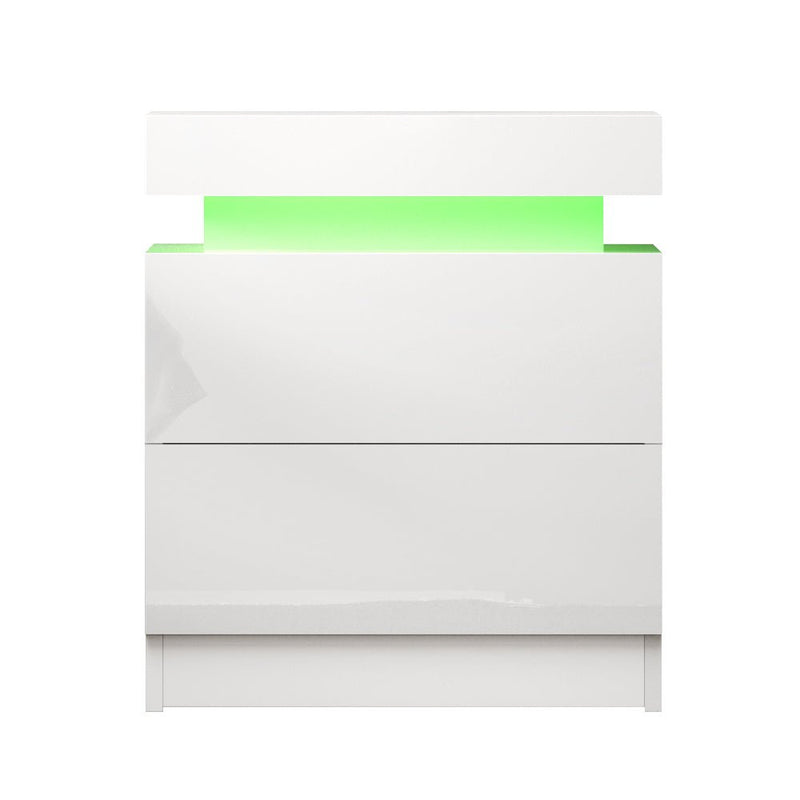 Bedside Tables Side Table Drawers RGB LED High Gloss Nightstand White - Bedzy Australia (ABN 18 642 972 209) -