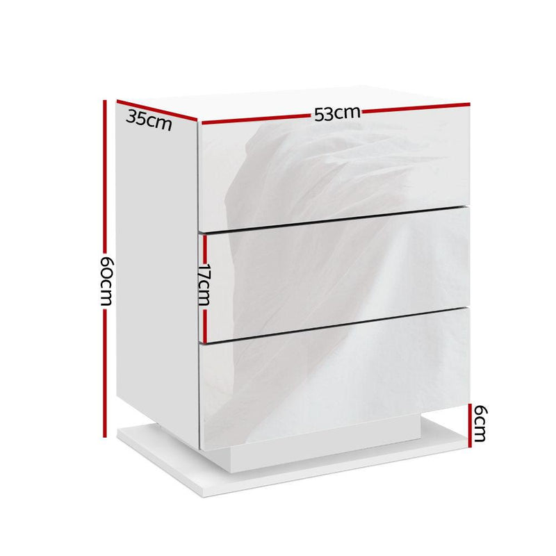 Bedside Tables Side Table RGB LED Lamp 3 Drawers Nightstand Gloss White - Bedzy Australia - Furniture > Bedroom