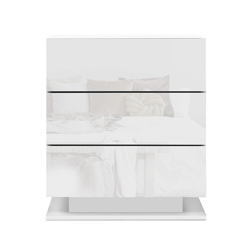 Bedside Tables Side Table RGB LED Lamp 3 Drawers Nightstand Gloss White - Bedzy Australia - Furniture > Bedroom