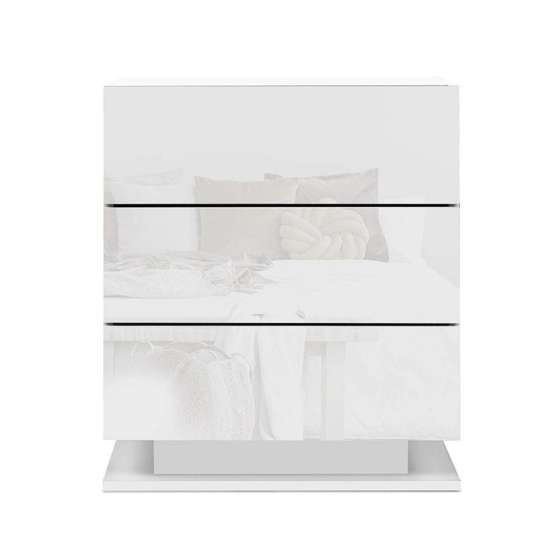 Bedside Tables Side Table RGB LED Lamp 3 Drawers Nightstand Gloss White - Bedzy Australia