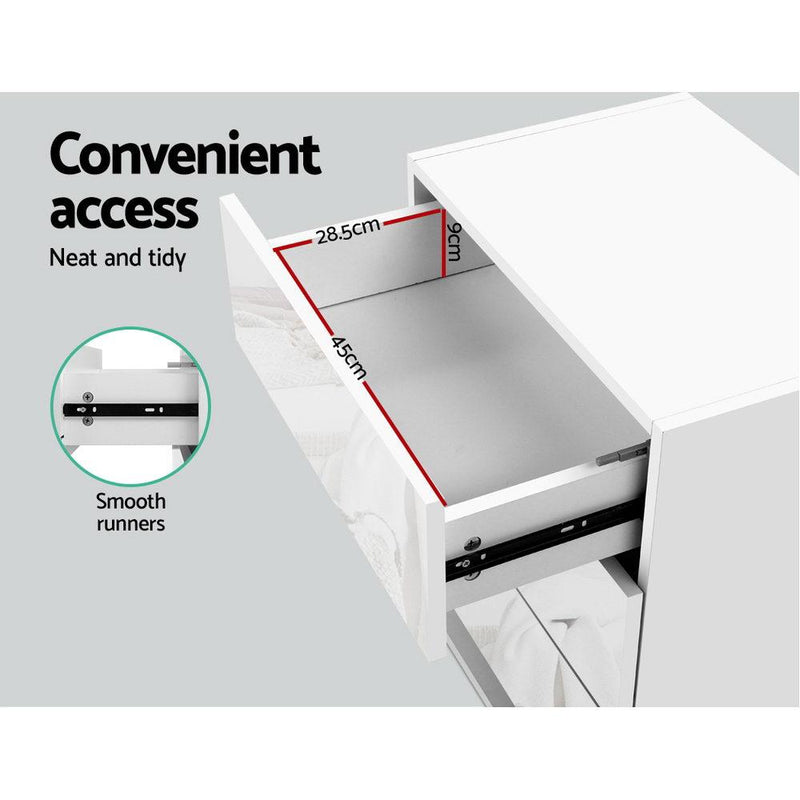 Bedside Tables Side Table RGB LED Lamp 3 Drawers Nightstand Gloss White - Bedzy Australia - Furniture > Bedroom