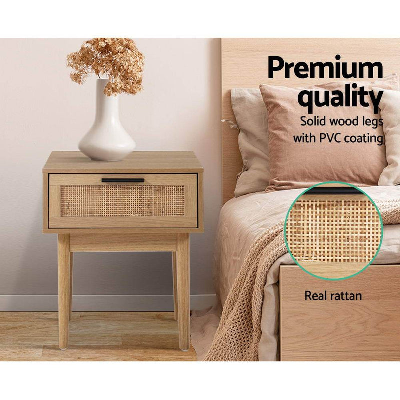 Rattan Bedside Table with Drawer - Bedzy Australia
