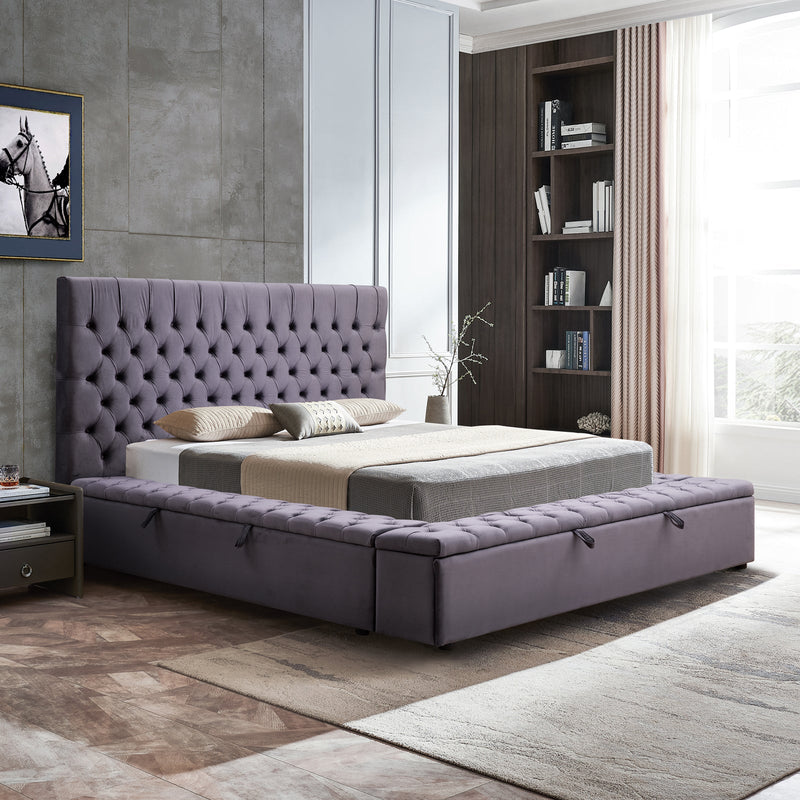 Bedzy Luxe Anna King Size Bed Frame Velvet Upholstery - Deep Grey - Furniture > Bedroom - Bedzy Australia
