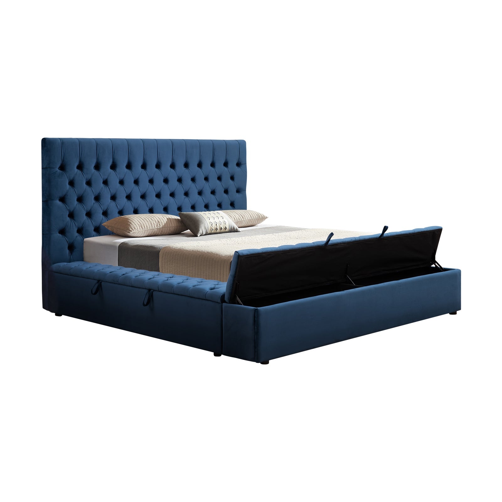 Bedzy Luxe Anna Queen Size Bed Frame Velvet Upholstery - Deep Blue - Furniture > Bedroom - Bedzy Australia