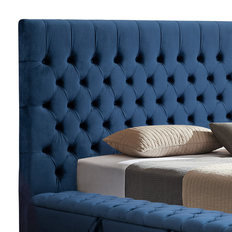 Bedzy Luxe Anna Queen Size Bed Frame Velvet Upholstery - Deep Blue - Furniture > Bedroom - Bedzy Australia