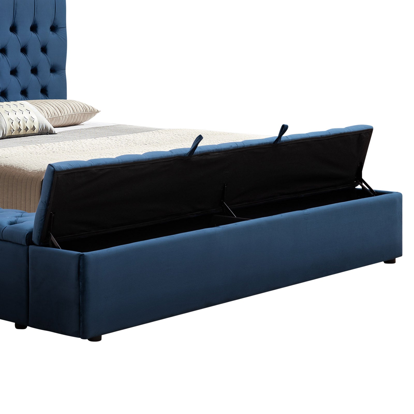 Bedzy Luxe Anna Queen Size Bed Frame Velvet Upholstery - Deep Blue - Furniture > Bedroom - Bedzy Australia