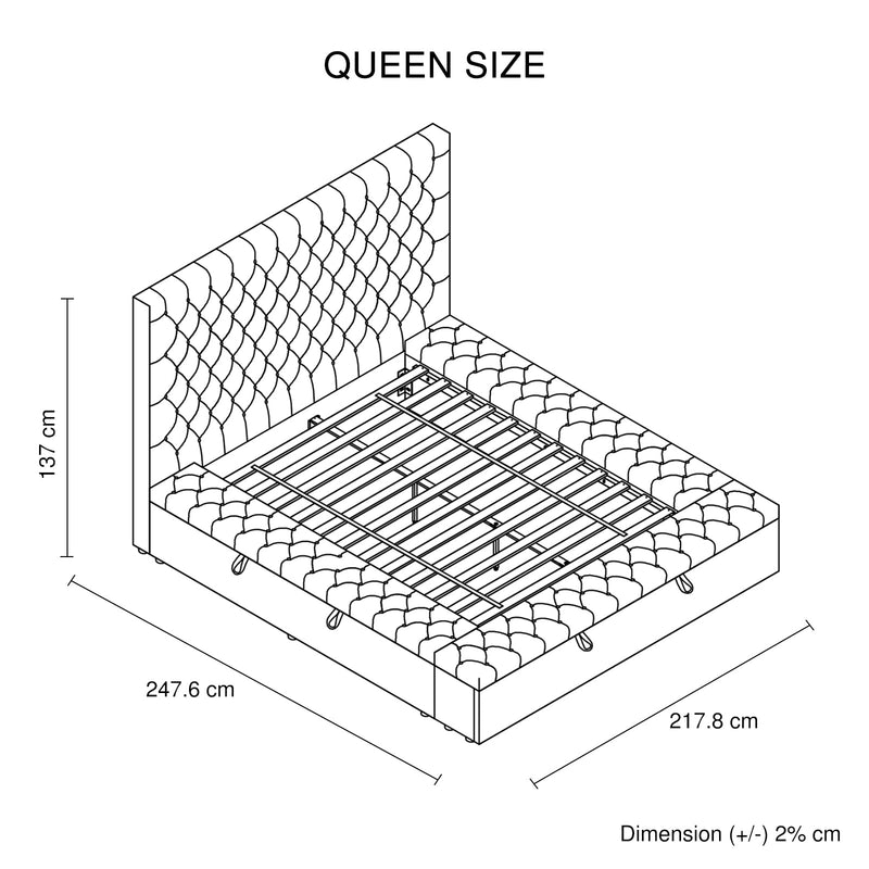 Bedzy Luxe Anna Queen Size Bed Frame Velvet Upholstery - Deep Blue - Furniture > Bedroom - Bedzy Australia