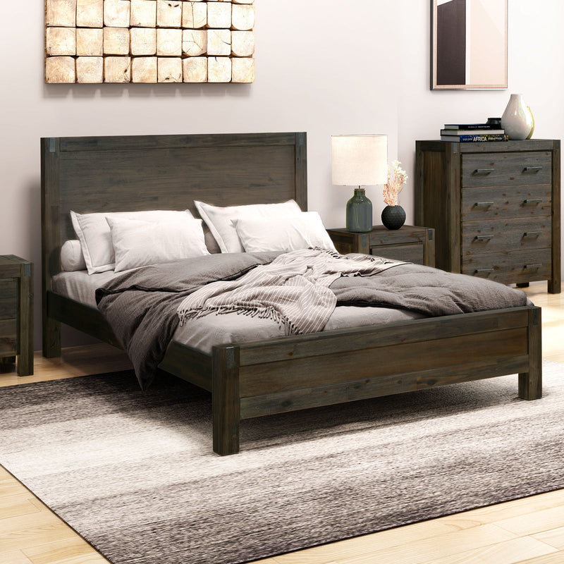 Bedzy Luxe Nowra Double Size Solid Wood Veneered Acacia Bed Frame - Chocolate - Furniture > Bedroom - Bedzy Australia