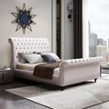 Royal Sleigh Queen Size Bed Frame - Beige Velvet